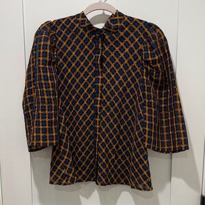 Eva Franco Plaid Button-Up Blouse